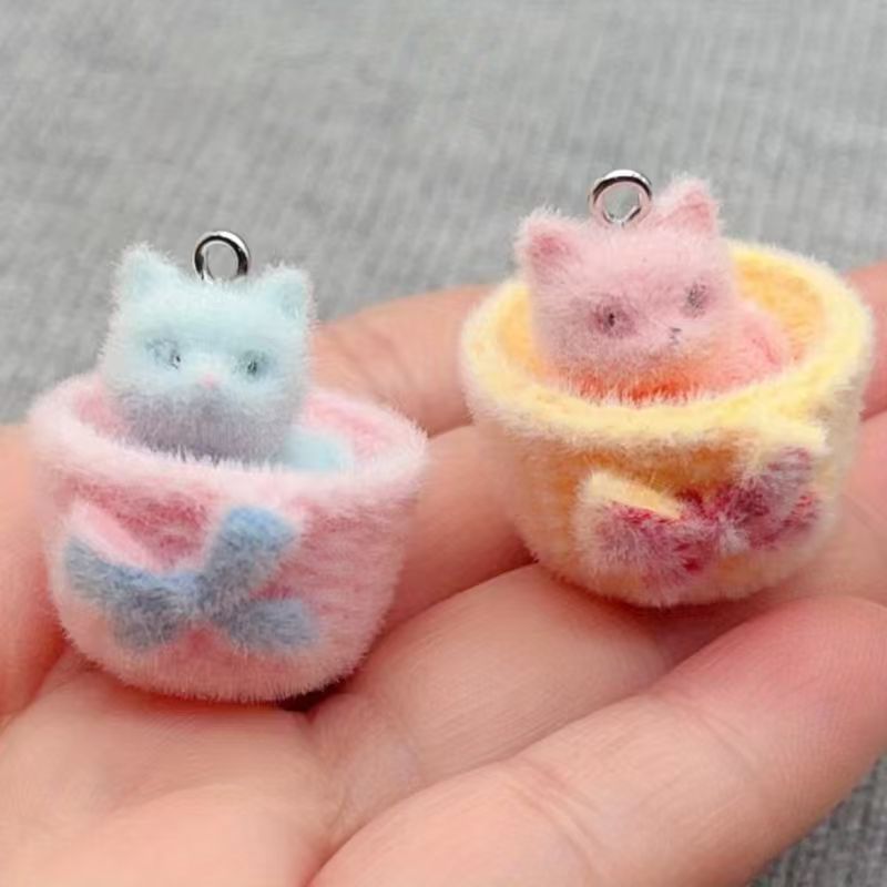 3D Printing Earrings - 4개입 3D 플러시 레진 고양이 펜던트,
