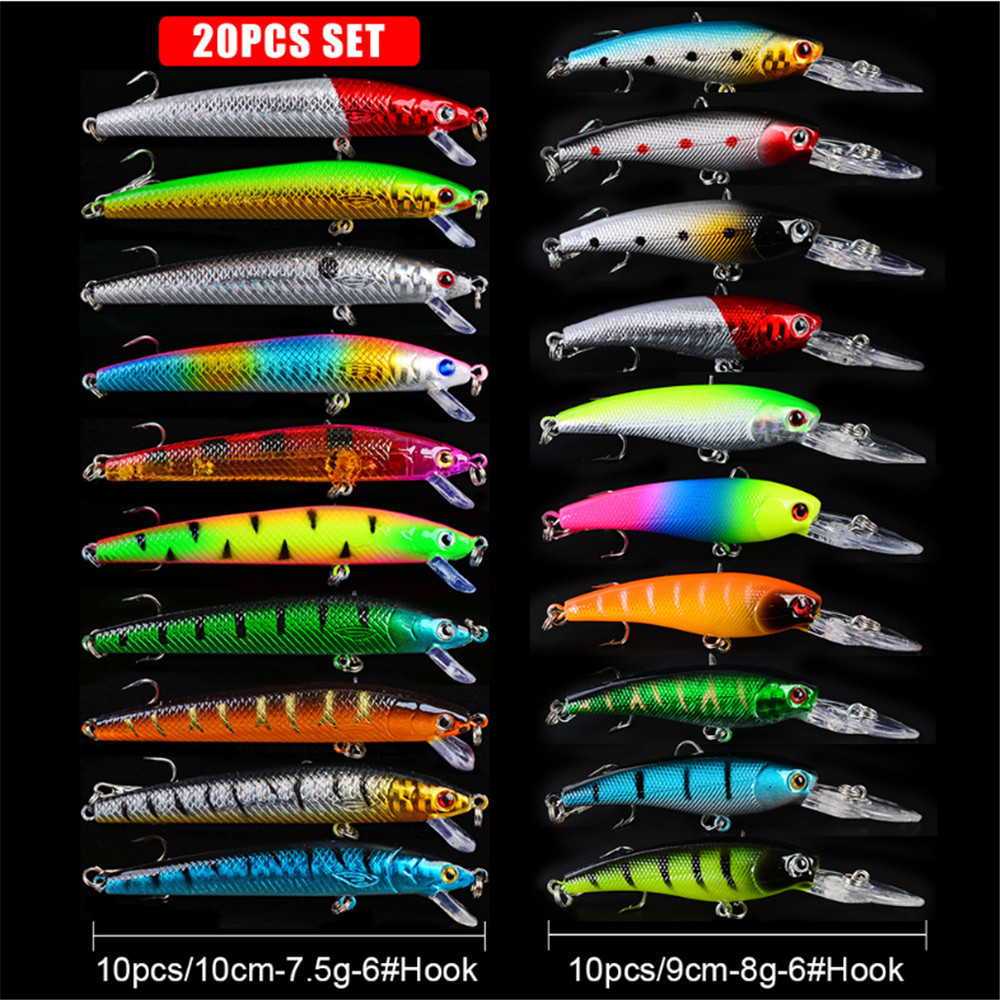 20 개/몫 미노우 낚시 미끼 세트베이스 신선한 바닷물 - 3D Printing Lure 리뷰 및 가격